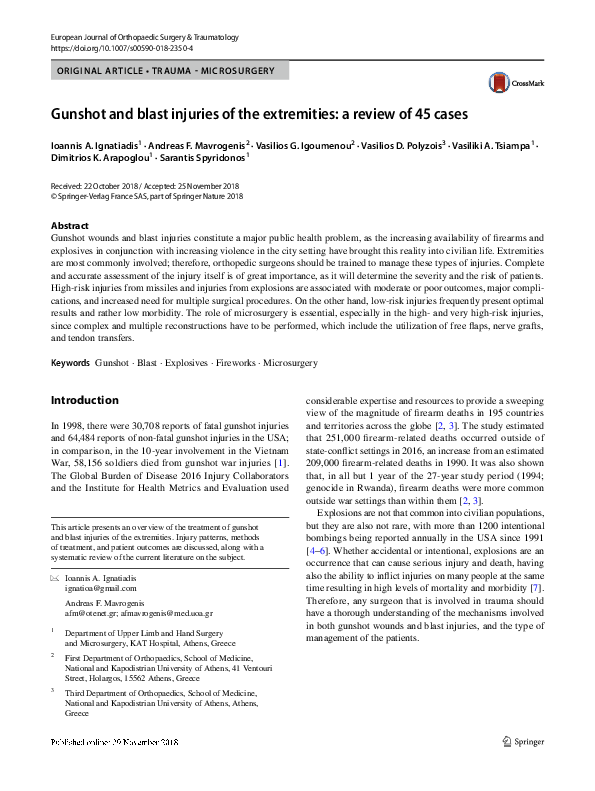 (PDF) Gunshot and blast injuries of the extremities: a review of 45 cases