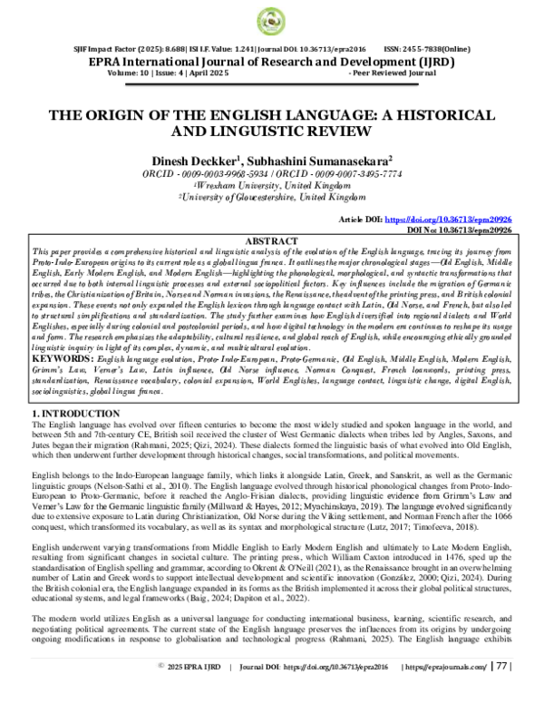【中古】 English Linguistics、 Vol.36、 No.1 PDF) THE ORIGIN OF THE ENGLISH LANGUAGE: A HISTORICAL AND