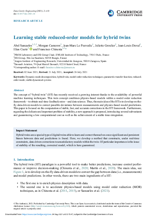 (PDF) Learning stable reduced-order models for hybrid twins