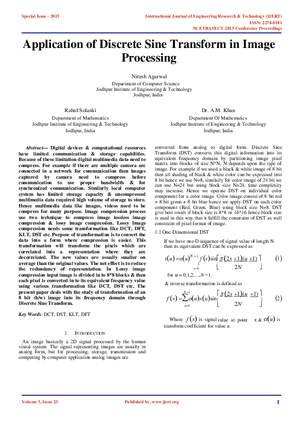 (PDF) Application of Discrete Sine Transform in Image Processing
