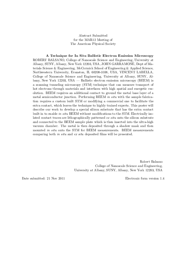 (PDF) A Technique for In Situ Ballistic Electron Emission Microscopy