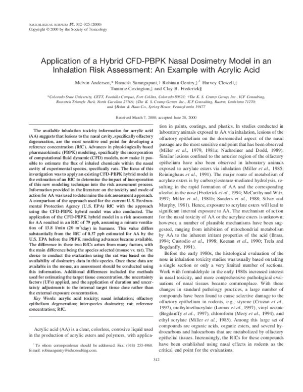 (PDF) Application of a Hybrid CFD-PBPK Nasal Dosimetry Model in an ...