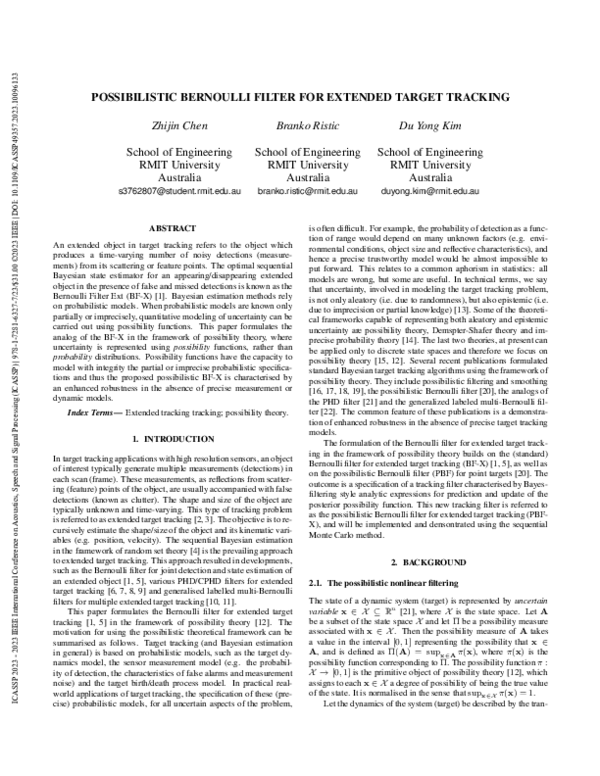 (PDF) Possibilistic Bernoulli Filter for Extended Target Tracking
