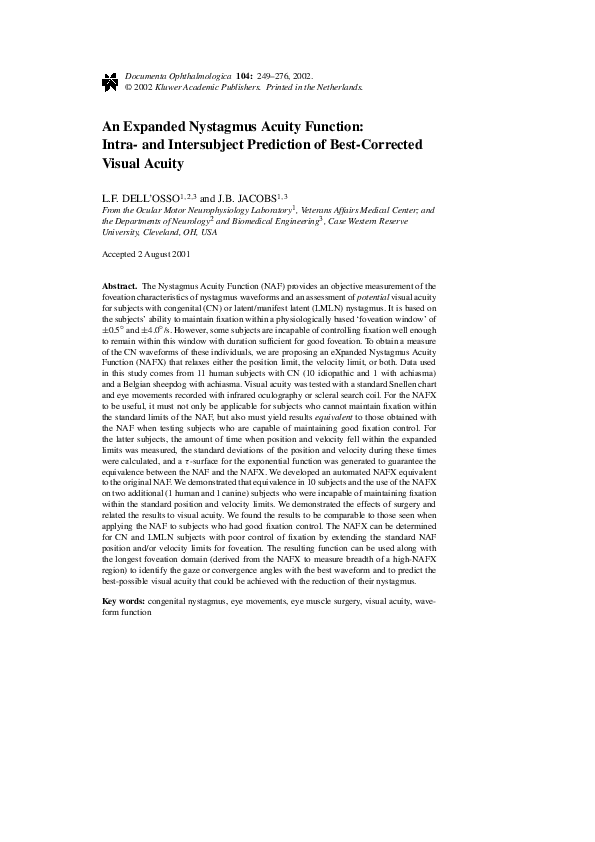 (PDF) An Expanded Nystagmus Acuity Function: Intra- and Intersubject ...