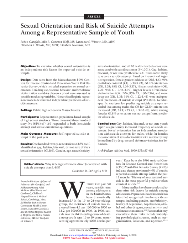 (PDF) Sexual Orientation and Risk of Suicide Attempts Among a ...