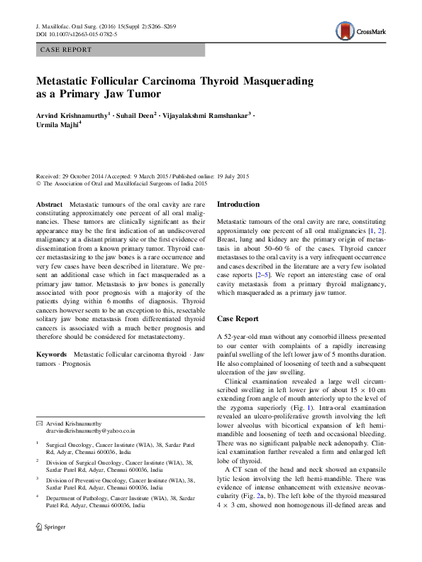 (PDF) Metastatic Follicular Carcinoma Thyroid Masquerading as a Primary ...