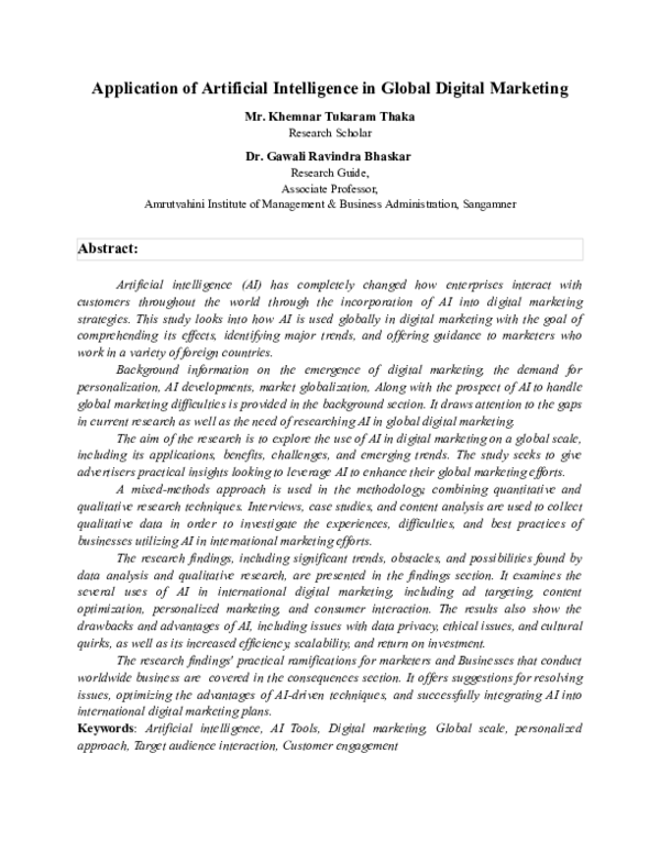 (PDF) Application of Artificial Intelligence in Global Digital Marketing