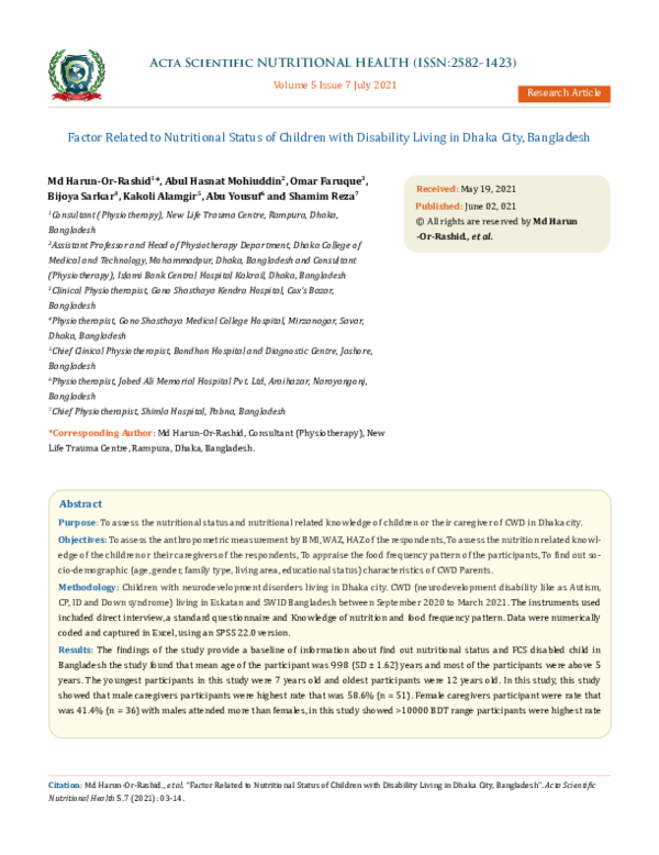 (PDF) Factor Related to Nutritional Status of Children with Disability ...