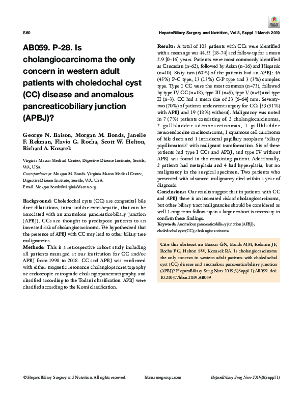 (PDF) AB059. P-28. Is cholangiocarcinoma the only concern in western ...
