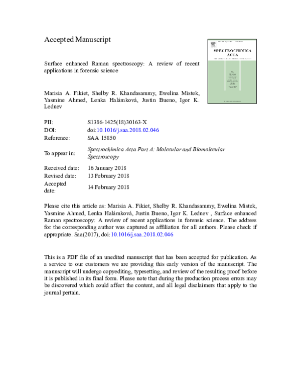 (PDF) Surface enhanced Raman spectroscopy: A review of recent ...
