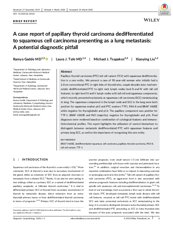 (PDF) A case report of papillary thyroid carcinoma dedifferentiated to ...