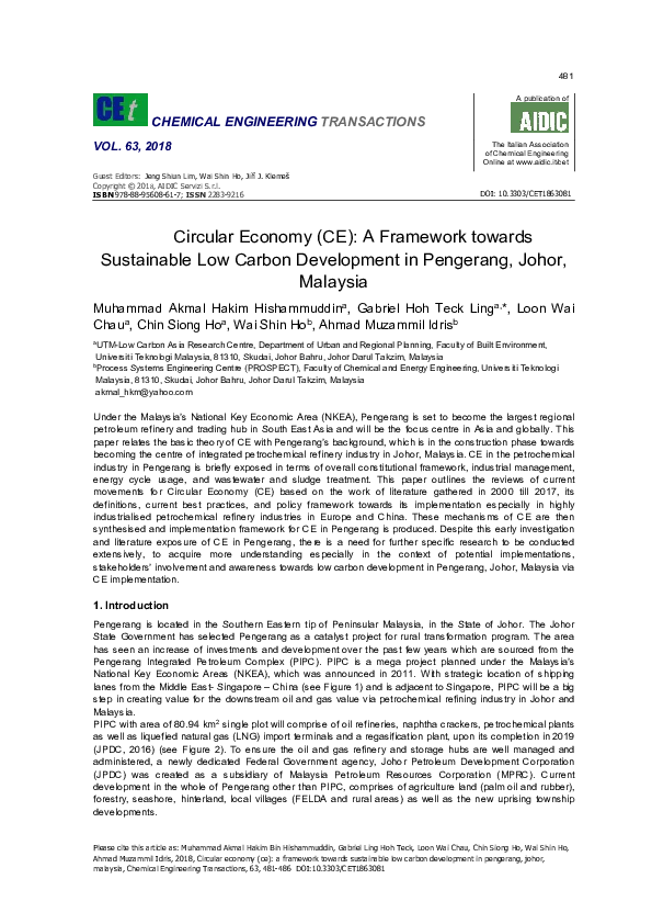 (PDF) Circular Economy (CE): A Framework towards Sustainable Low Carbon ...