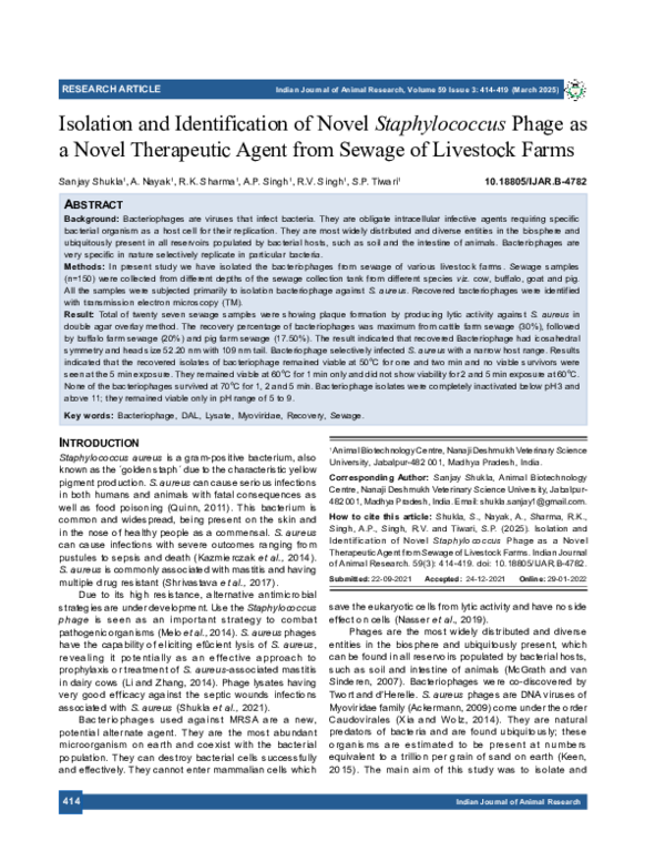 (PDF) Isolation and Identification of Novel Staphylococcus Phage as a ...