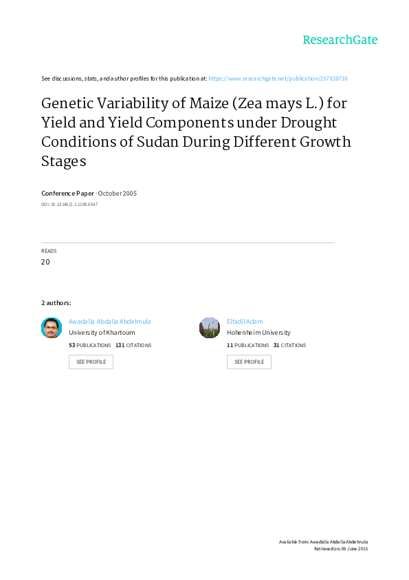(PDF) Genetic Variability of Maize (Zea mays L.) for Yield and Yield ...
