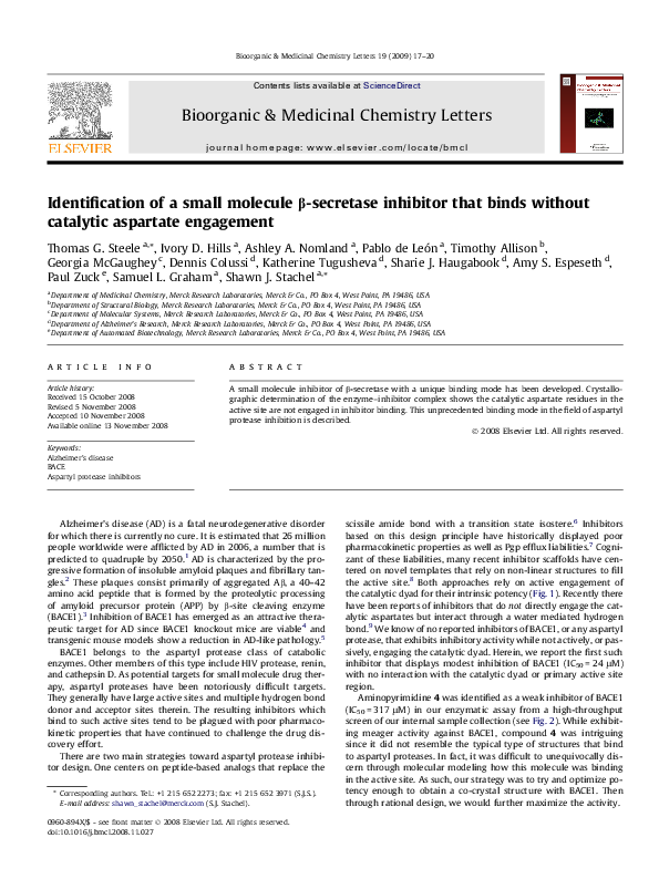 (PDF) Identification of a small molecule β-secretase inhibitor that ...