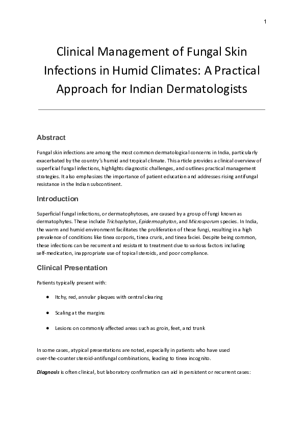 (PDF) Clinical of Fungal Skin Infections in Humid Climates: A Practical ...