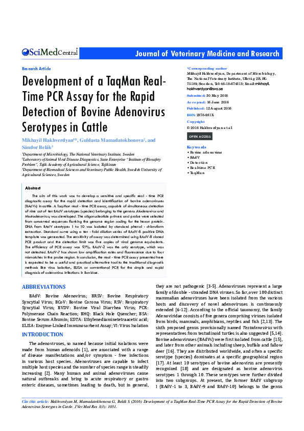 (PDF) Development of a TaqMan Real-Time PCR Assay for the Rapid ...
