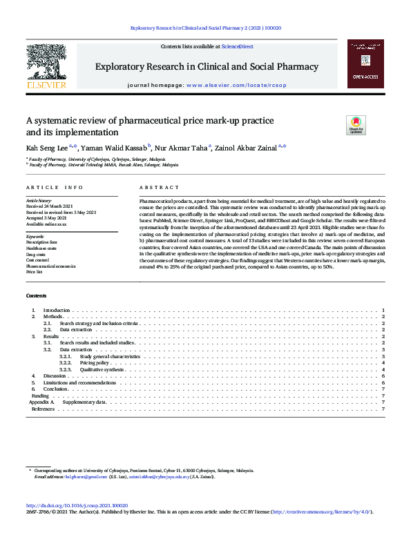 (PDF) A systematic review of pharmaceutical price mark-up practice and ...