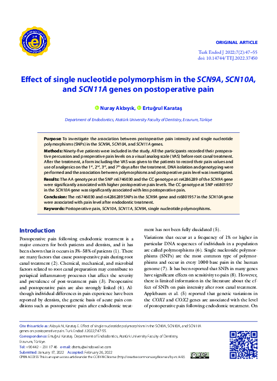 (PDF) Effect of Single Nucleotide Polymorphism in SCN9A, SCN10A and ...