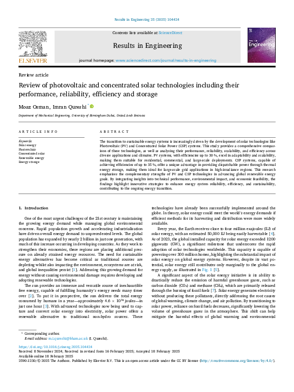 (PDF) Review of photovoltaic and concentrated solar technologies ...
