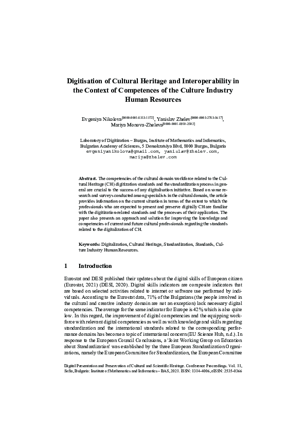 (PDF) Digitisation of Cultural Heritage and Interoperability in the ...