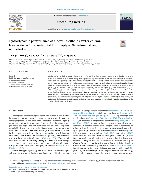 (PDF) Hydrodynamic performance of a novel oscillating-water-column ...