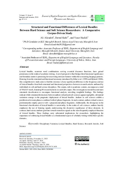(PDF) Structural and Functional Differences of Lexical Bundles Between ...