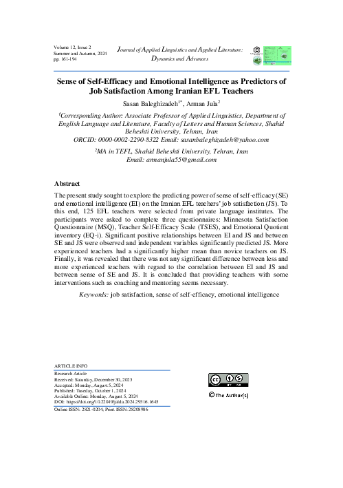 (PDF) Sense of Self-Efficacy and Emotional Intelligence as Predictors ...
