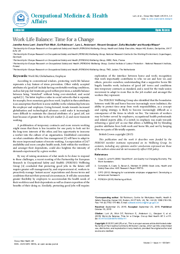 (PDF) Work-Life Balance: Time for a Change