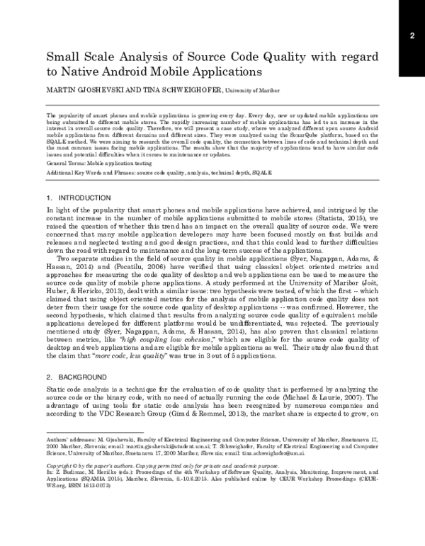 (PDF) Small Scale Analysis of Source Code Quality with regard to Native ...