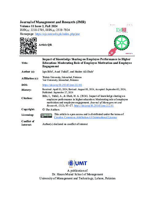 (PDF) Impact of Knowledge Sharing on Employee Performance in Higher ...