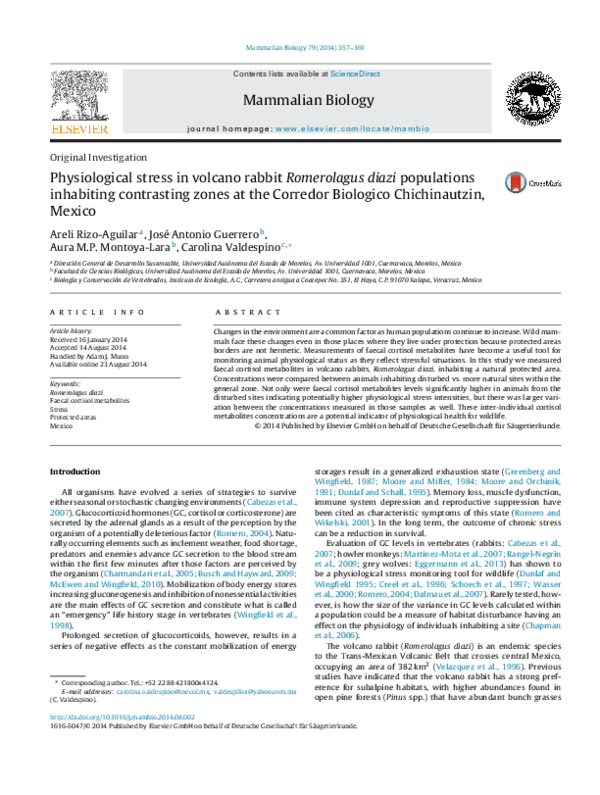(PDF) Physiological stress in volcano rabbit Romerolagus diazi ...