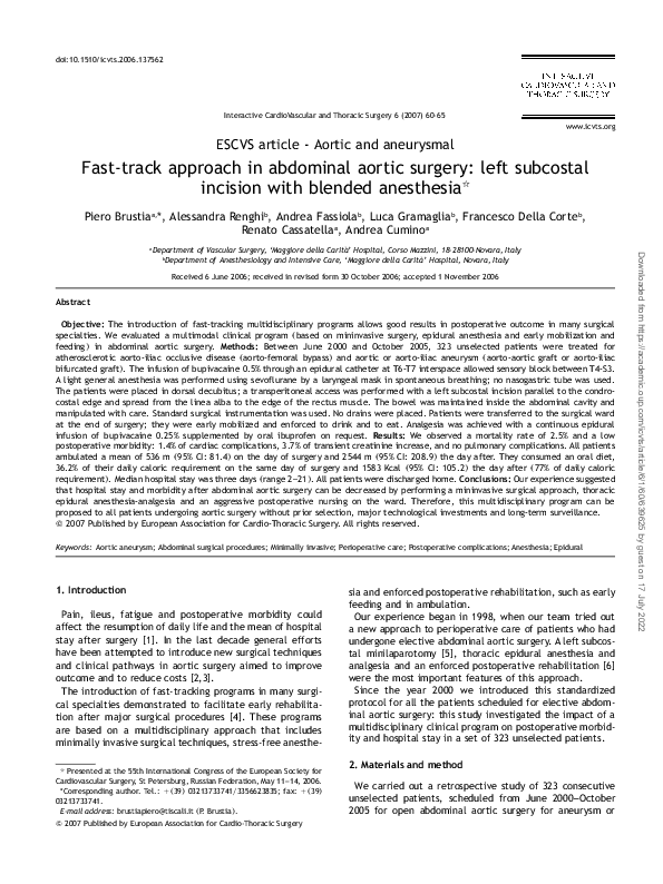 (PDF) Fast-track approach in abdominal aortic surgery: left subcostal ...