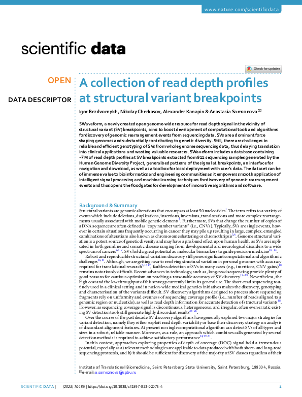 (PDF) A collection of read depth profiles at structural variant breakpoints