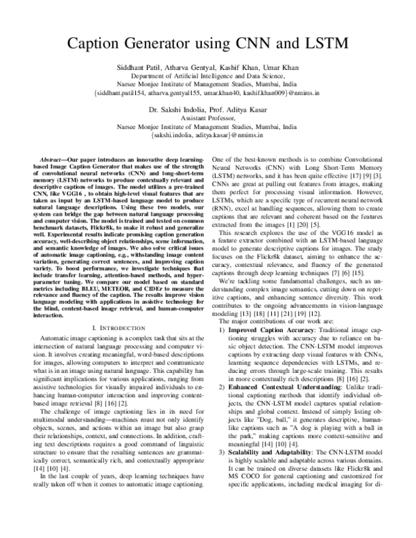 (PDF) Caption Generator using CNN and LSTM