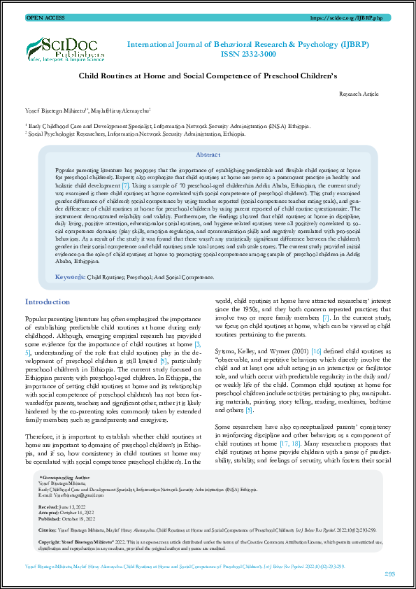 (PDF) Child Routines at Home and Social Competence of Preschool ...
