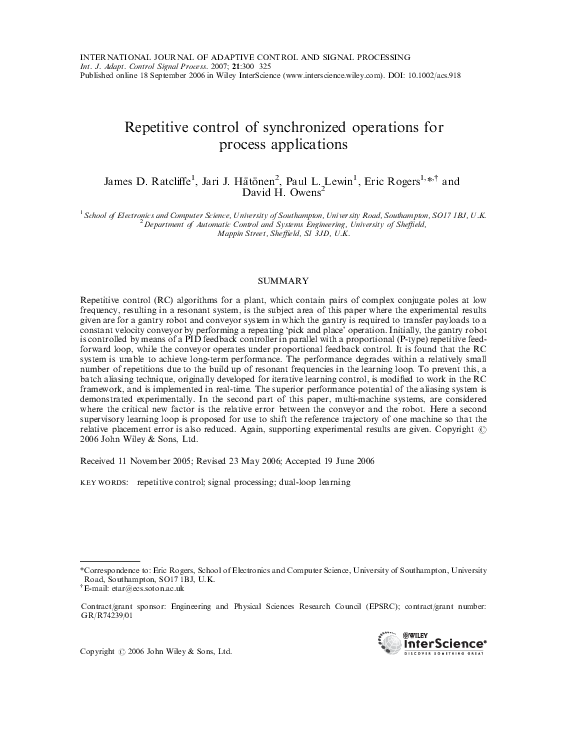 (PDF) Repetitive control of synchronized operations for process ...