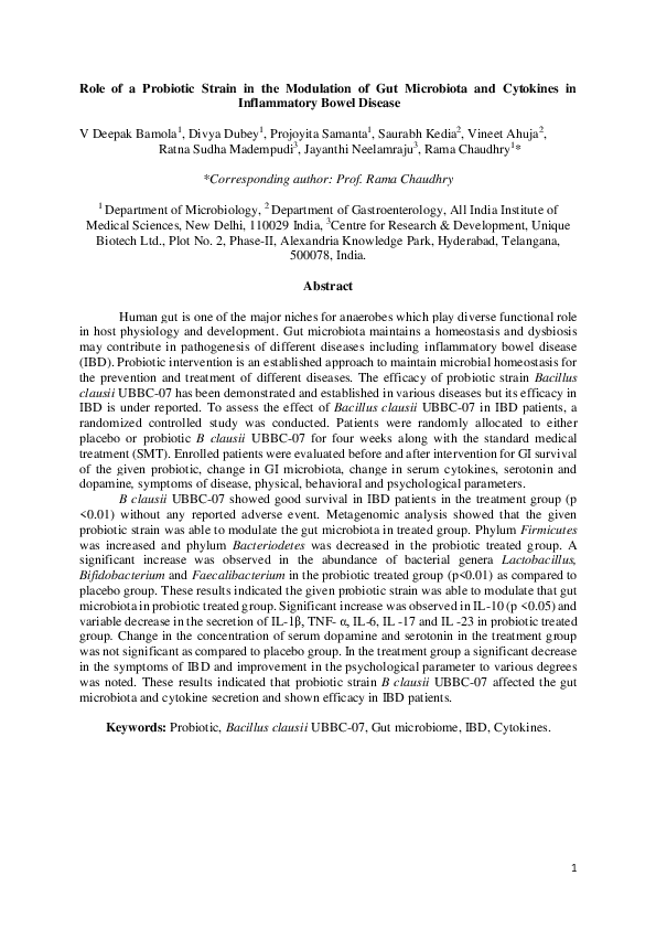 (PDF) Role of a Probiotic Strain in the Modulation of Gut Microbiota ...
