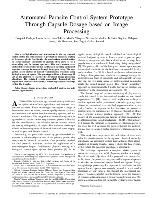 (PDF) Automated Parasite Control System Prototype Through Capsule ...