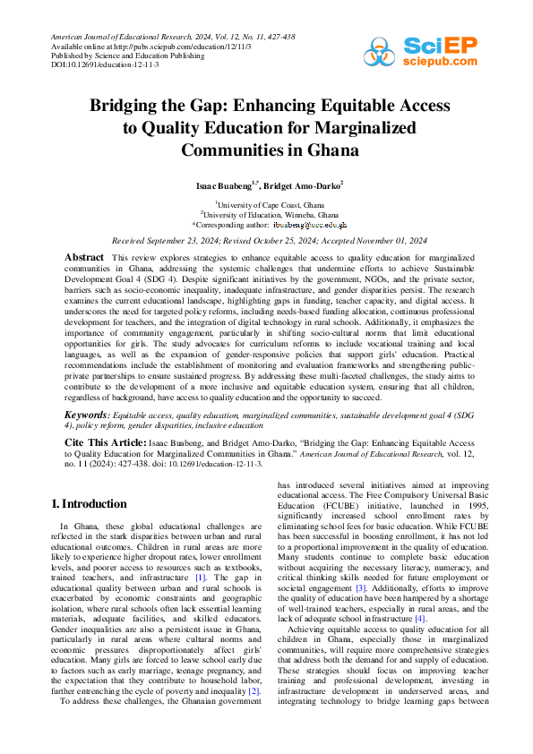 (PDF) Bridging the Gap: Enhancing Equitable Access to Quality Education ...