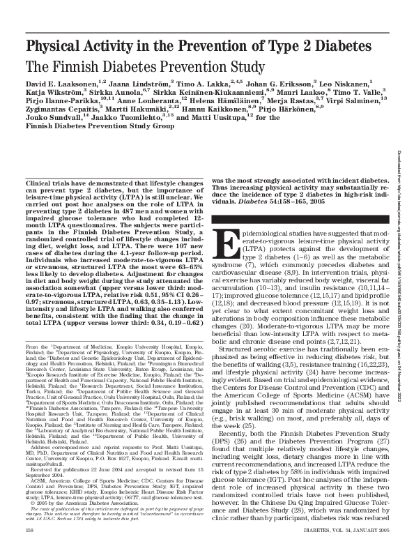 (PDF) Physical Activity in the Prevention of Type 2 Diabetes