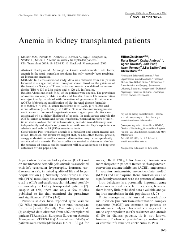 (PDF) Anemia in kidney transplanted patients
