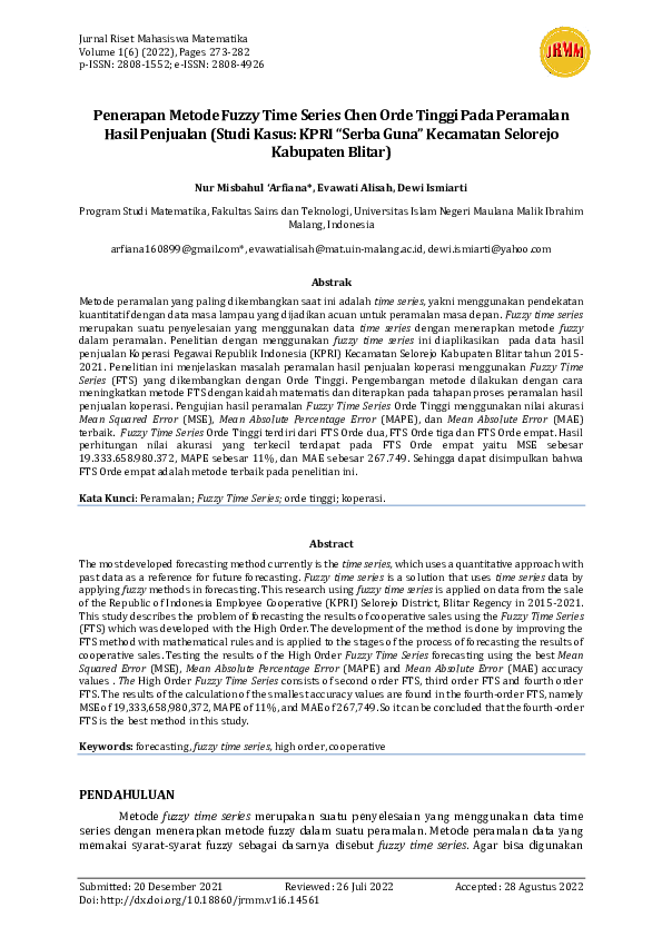(PDF) Penerapan Metode Fuzzy Time Series Chen Orde Tinggi Pada ...