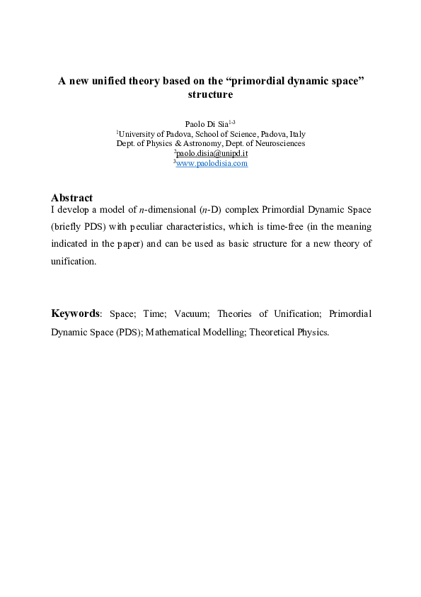 (PDF) A new unified theory based on the “primordial dynamic space ...