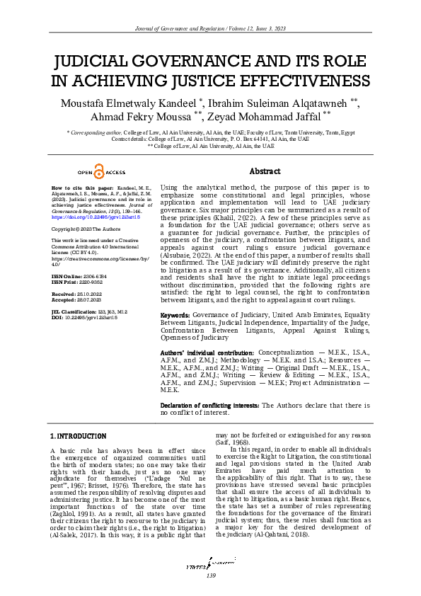 (PDF) Judicial governance and its role in achieving justice effectiveness