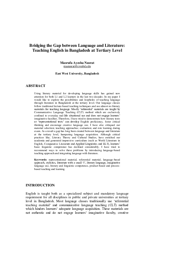 (PDF) Bridging the Gap between Language and Literature: Teaching ...