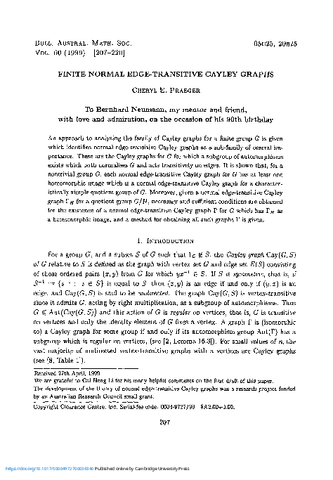 (PDF) Finite normal edge-transitive Cayley graphs