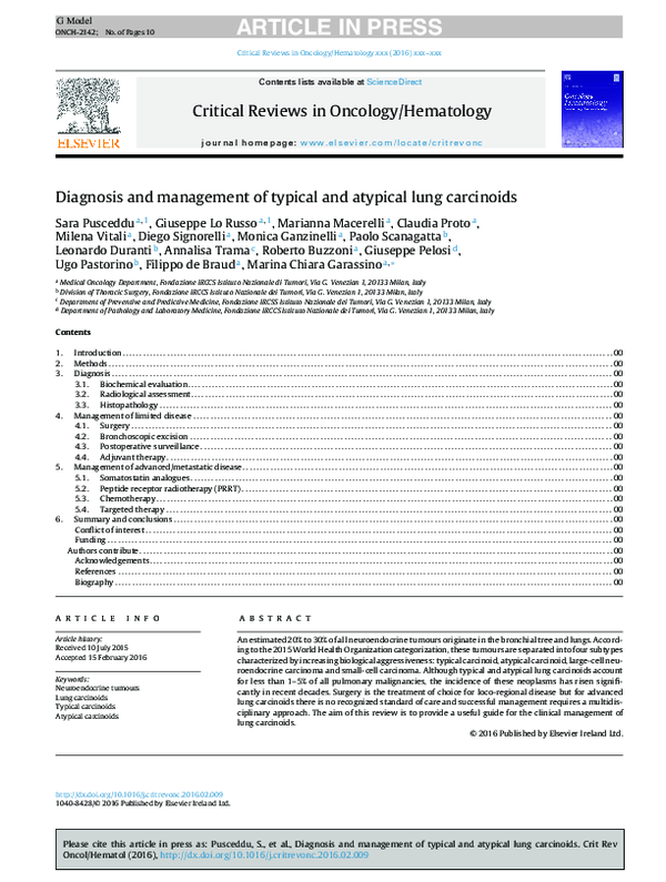 (PDF) Diagnosis and management of typical and atypical lung carcinoids