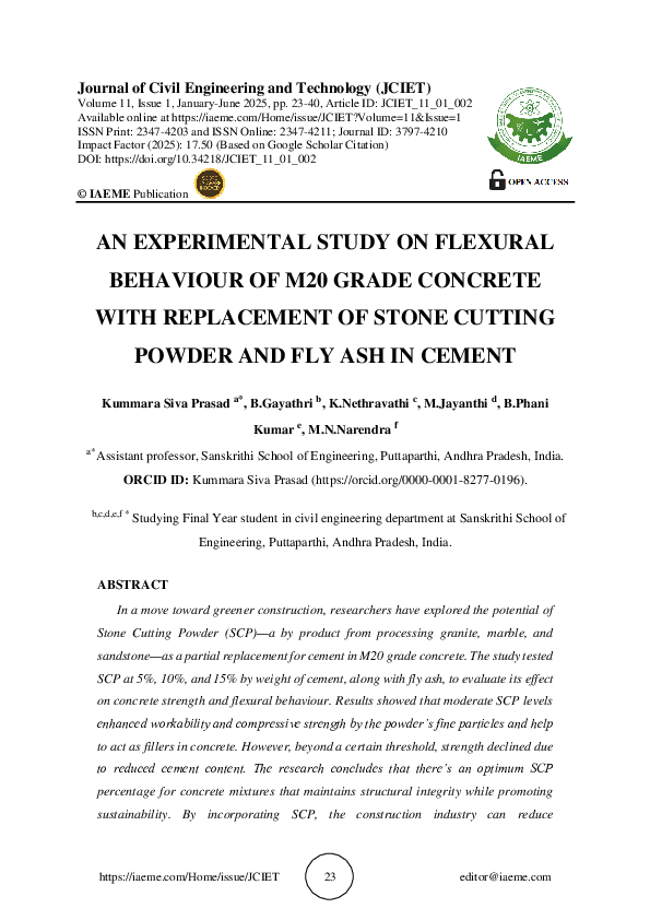 (PDF) AN EXPERIMENTAL STUDY ON FLEXURAL BEHAVIOUR OF M20 GRADE CONCRETE ...