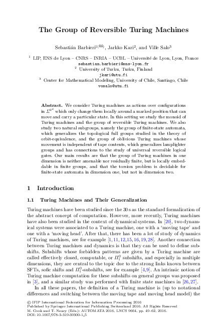 (PDF) The Group of Reversible Turing Machines